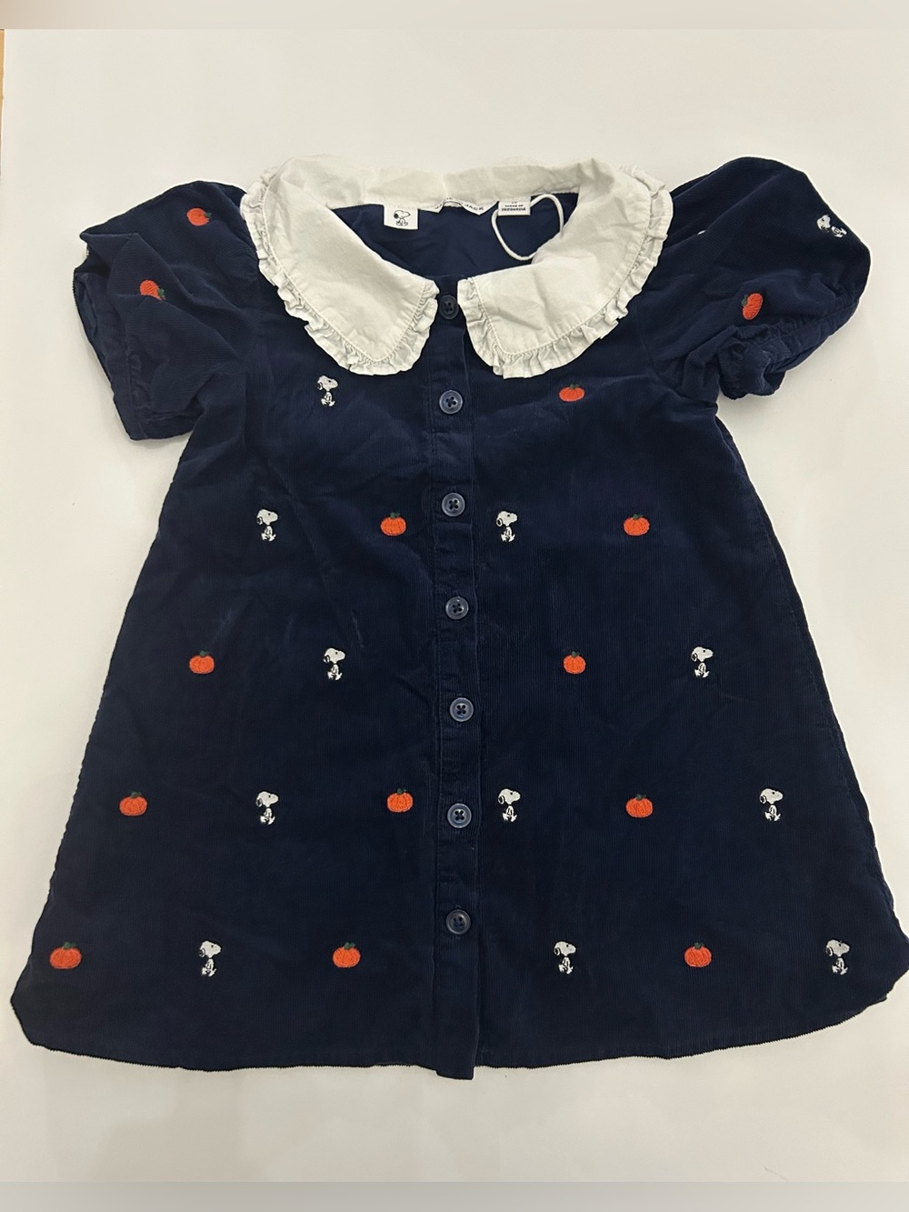 Janie and Jack Navy Corduroy Snoopy Pumpkin Embroidered Dress Peter Pan Collar 2